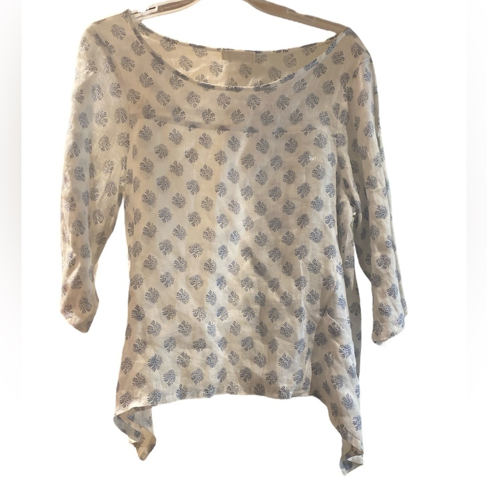 CP Shades / floral blue swing handkerchief high low scoop neck Linen Top XS